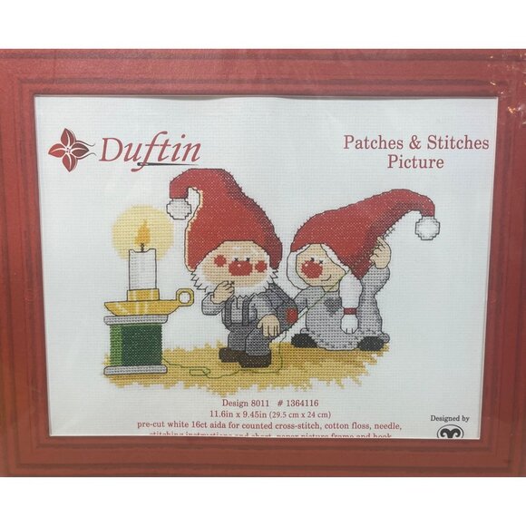 Duftin Counted Cross-Stitch Kit Christmas Elves Gnome Patches & Stitches #8011 - Picture 1 of 3